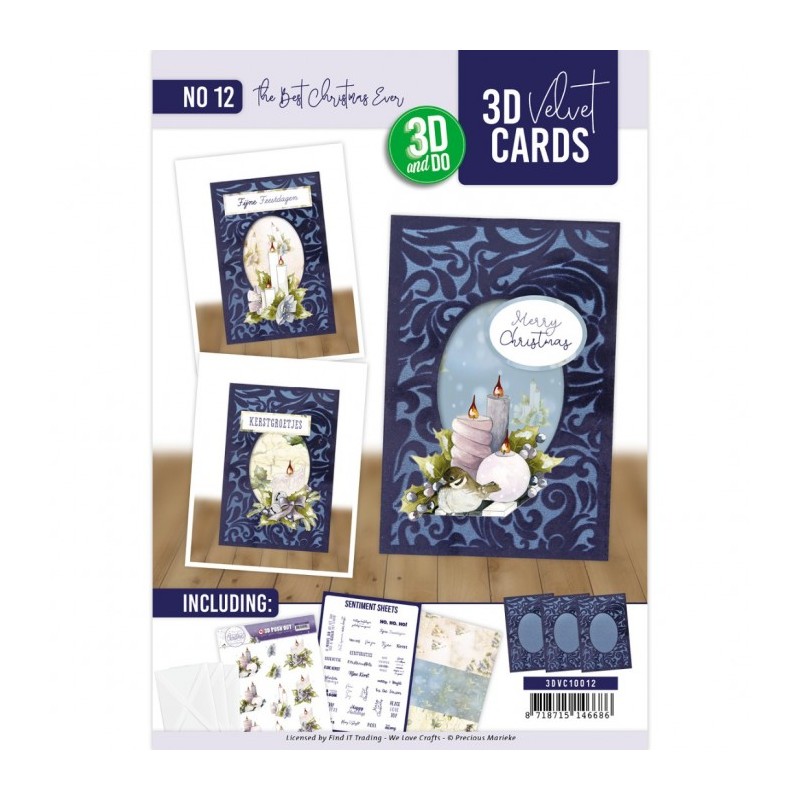 Cartes 3D Velours A6 prédécoupé N°12 - Le meilleur Noël - 3 cartes + enveloppes
