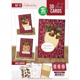 Cartes 3D Velours A6 prédécoupé N°13 - Cloches de Noël - 3 cartes + enveloppes