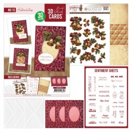 Cartes 3D Velours A6 prédécoupé N°13 - Cloches de Noël - 3 cartes + enveloppes