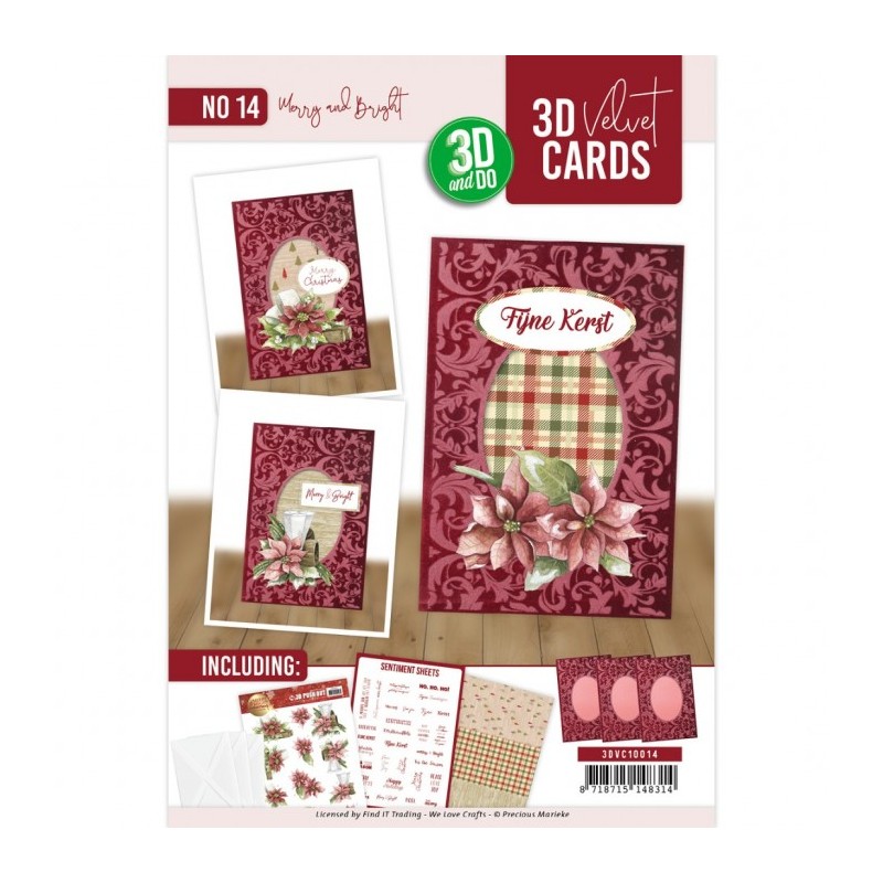 Cartes 3D Velours A6 prédécoupé N°14 - Poinsettias de Noël - 3 cartes + enveloppes Cartes 3D Velours A6 prédécoupé N°14 - Poinsettias de Noël - 3 cartes + enveloppes