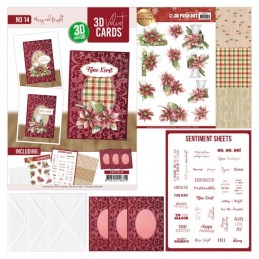 Cartes 3D Velours A6 prédécoupé N°14 - Poinsettias de Noël - 3 cartes + enveloppes
