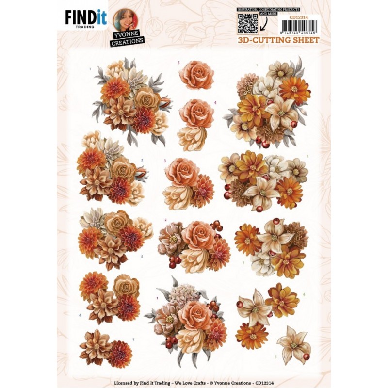 Carte 3D à découper - CD12314 - Fleurs orange Carte 3D à découper - CD12314 - Fleurs orange