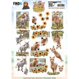 Carte 3D à découper - CD12328 - Animaux de la ferme - Ane Poney et Lama