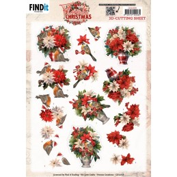 Carte 3D à découper - CD12359 - Noël floral - Vase de fleurs