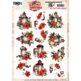 Carte 3D à découper - CD12360 - Noël floral - Lampes fleuries
