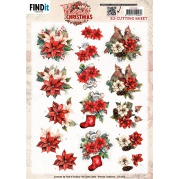 Carte 3D à découper - CD12361 - Noël floral - Poinsettias