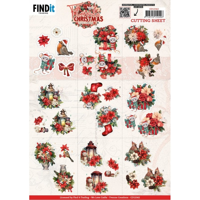 Carte 3D à découper - CD12362 - Noël floral - Mini images Carte 3D à découper - CD12362 - Noël floral - Mini images