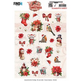 Carte 3D à découper - CD12363 - Noël floral - Petites décos