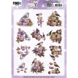 Carte 3D à découper - CD12364 - Noël violet pastel - Oiseaux