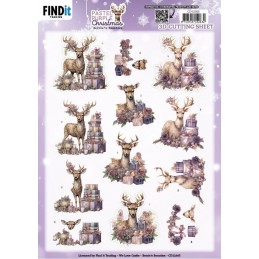 Carte 3D à découper - CD12365 - Noël violet pastel - Rennes et cadeaux