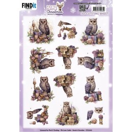 Carte 3D à découper - CD12366 - Noël violet pastel - Chouettes et cadeaux