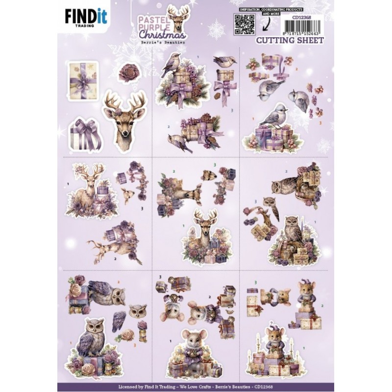 Carte 3D à découper - CD12368 - Noël violet pastel - Petites images Carte 3D à découper - CD12368 - Noël violet pastel - Petites images