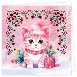 Kit cartes imprimées Hobbydots N°27 - Noël chaton en rose