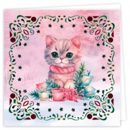 Kit cartes imprimées Hobbydots N°27 - Noël chaton en rose