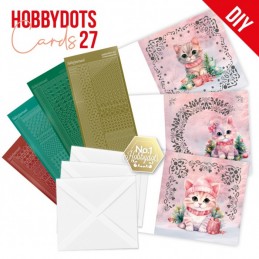 Kit cartes imprimées Hobbydots N°27 - Noël chaton en rose