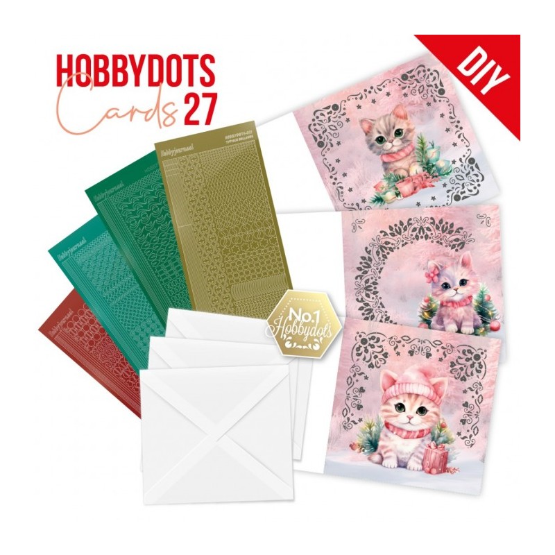 Kit cartes imprimées Hobbydots N°27 - Noël chaton en rose Kit cartes imprimées Hobbydots N°27 - Noël chaton en rose