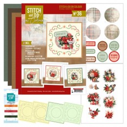 Kit Carte 3D à broder de couleur - Stitch and Do on Colour 036 - Noël floral contenu