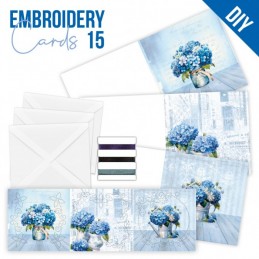 Kit de 3 Cartes à broder imprimées  - STDOPP015 - Hortensias bleus