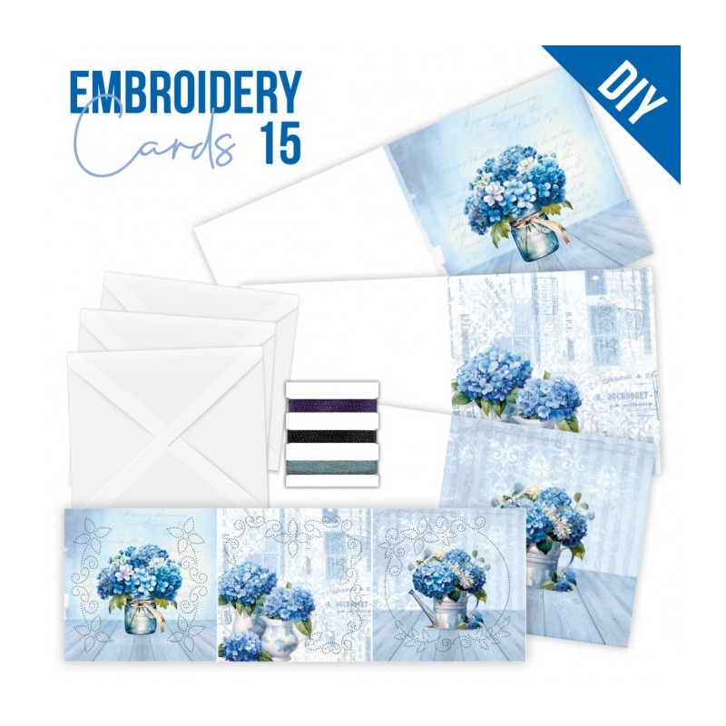 Kit de 3 Cartes à broder imprimées  - STDOPP015 - Hortensias bleus Kit de 3 Cartes à broder imprimées  - STDOPP015 - Hortensias bleus