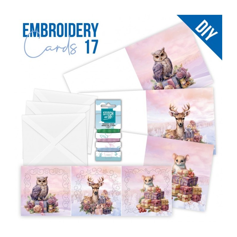 Kit de 3 Cartes à broder imprimées - STDOPP017 - Noël en violet pastel Kit de 3 Cartes à broder imprimées - STDOPP017 - Noël en violet pastel
