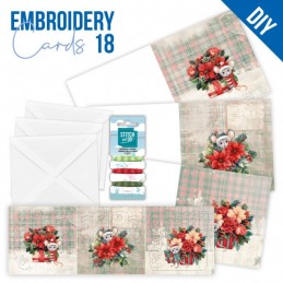 Kit de 3 Cartes à broder imprimées  - STDOPP018 - Noël floral