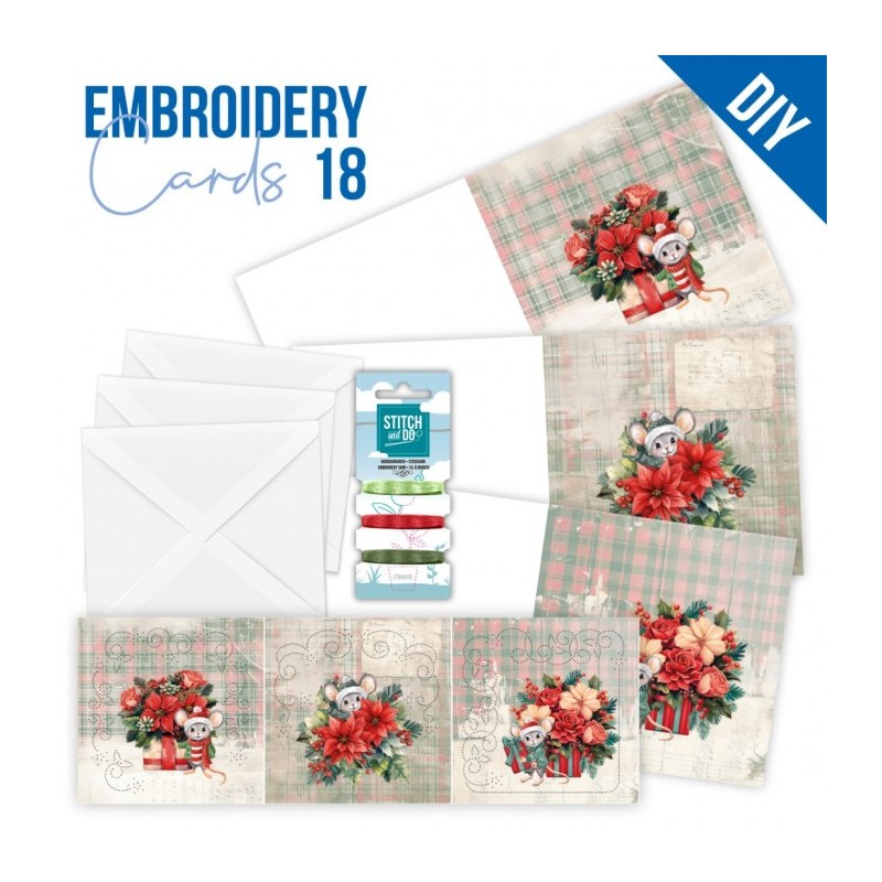 Kit de 3 Cartes à broder imprimées - STDOPP018 - Noël floral Kit de 3 Cartes à broder imprimées - STDOPP018 - Noël floral