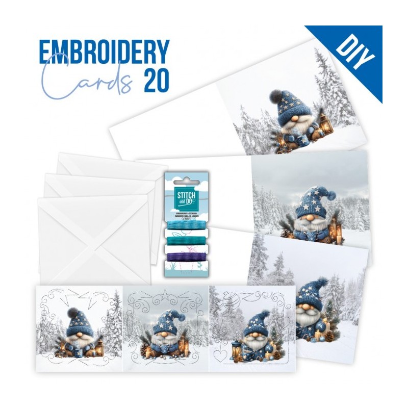 Kit de 3 Cartes à broder imprimées  - STDOPP020 - Gnomes à Noël