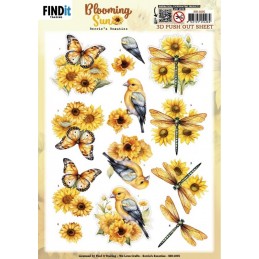 Carte 3D prédéc. - SB11035 - Tournesols - Oiseaux et papillons