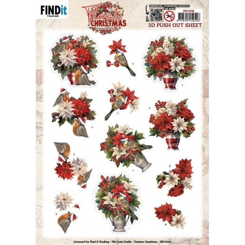 Carte 3D prédéc. - SB11038 - Noël floral - Vase de fleurs