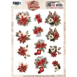 Carte 3D prédéc. - SB11040 - Noël floral - Poinsettias