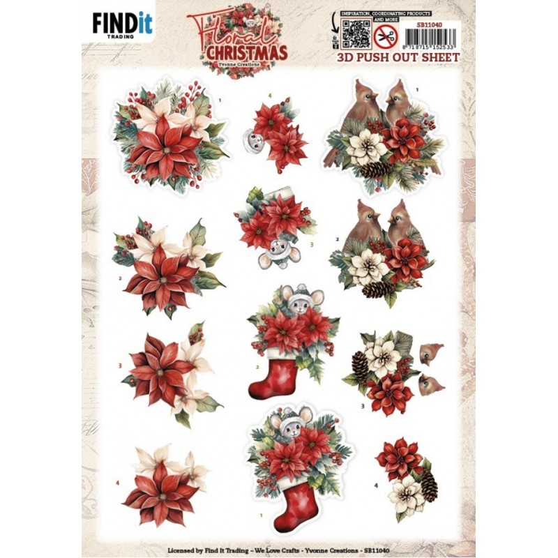 Carte 3D prédéc. - SB11040 - Noël floral - Poinsettias