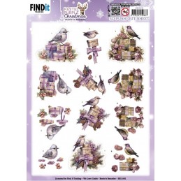 Carte 3D prédéc. - SB11041 - Noël violet pastel - Oiseaux
