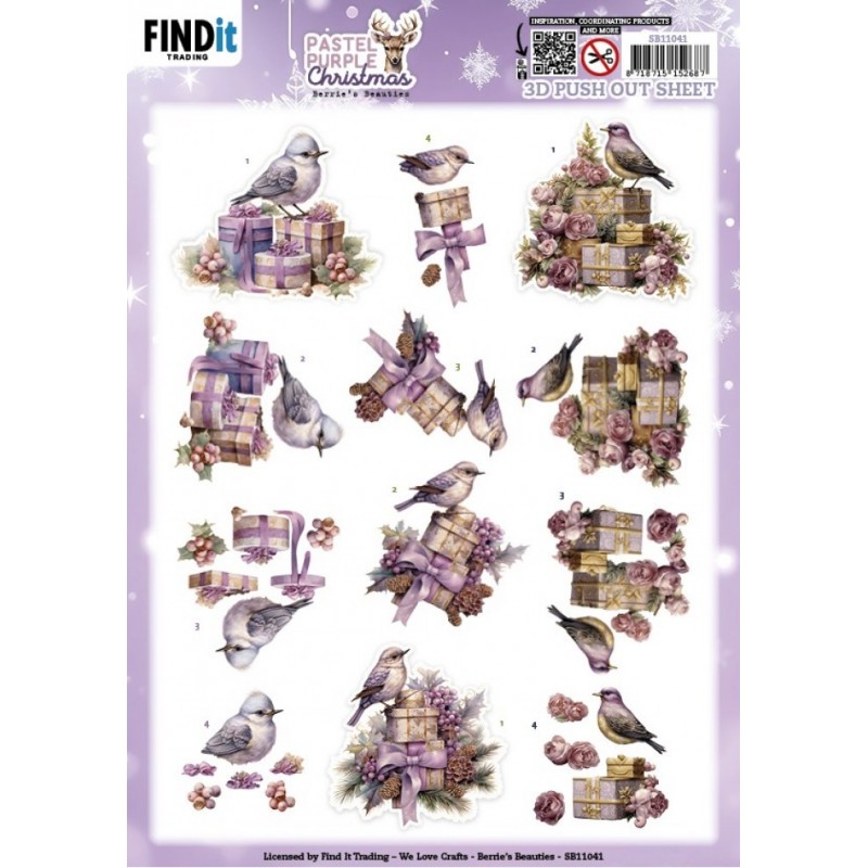 Carte 3D prédéc. - SB11041 - Noël violet pastel - Oiseaux Carte 3D prédéc. - SB11041 - Noël violet pastel - Oiseaux
