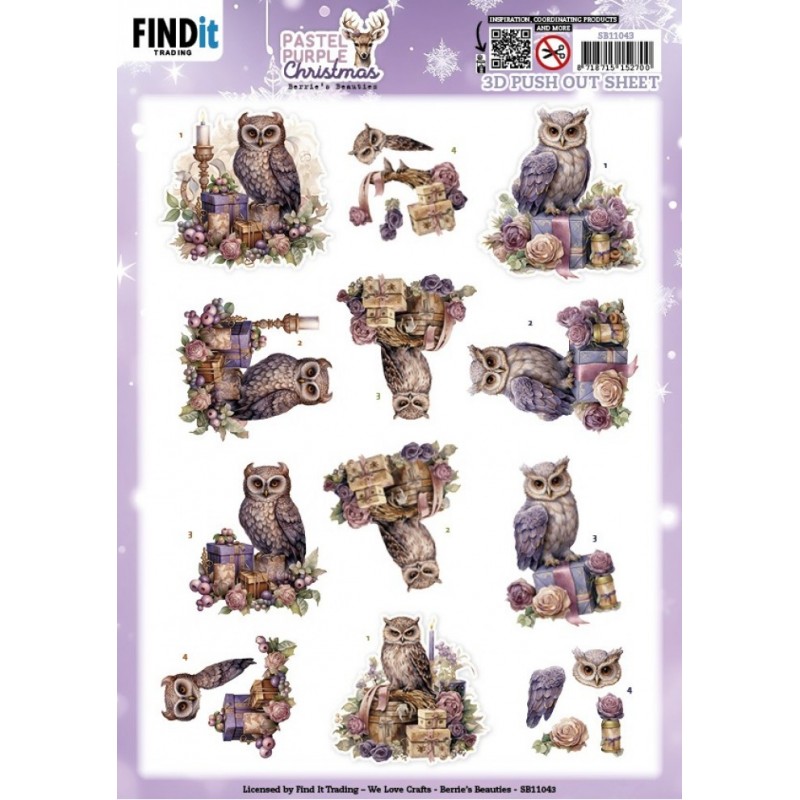 Carte 3D prédéc. - SB11043 - Noël violet pastel - Chouettes Carte 3D prédéc. - SB11043 - Noël violet pastel - Chouettes