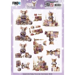 Carte 3D prédéc. - SB11044 - Noël violet pastel - Souris et cadeaux