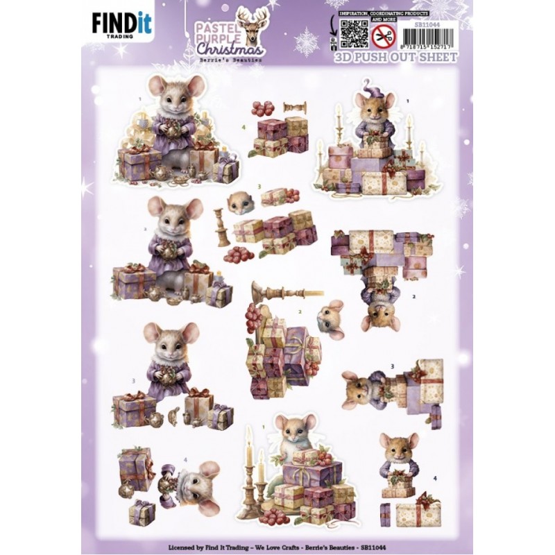 Carte 3D prédéc. - SB11044 - Noël violet pastel - Souris et cadeaux Carte 3D prédéc. - SB11044 - Noël violet pastel - Souris et cadeaux
