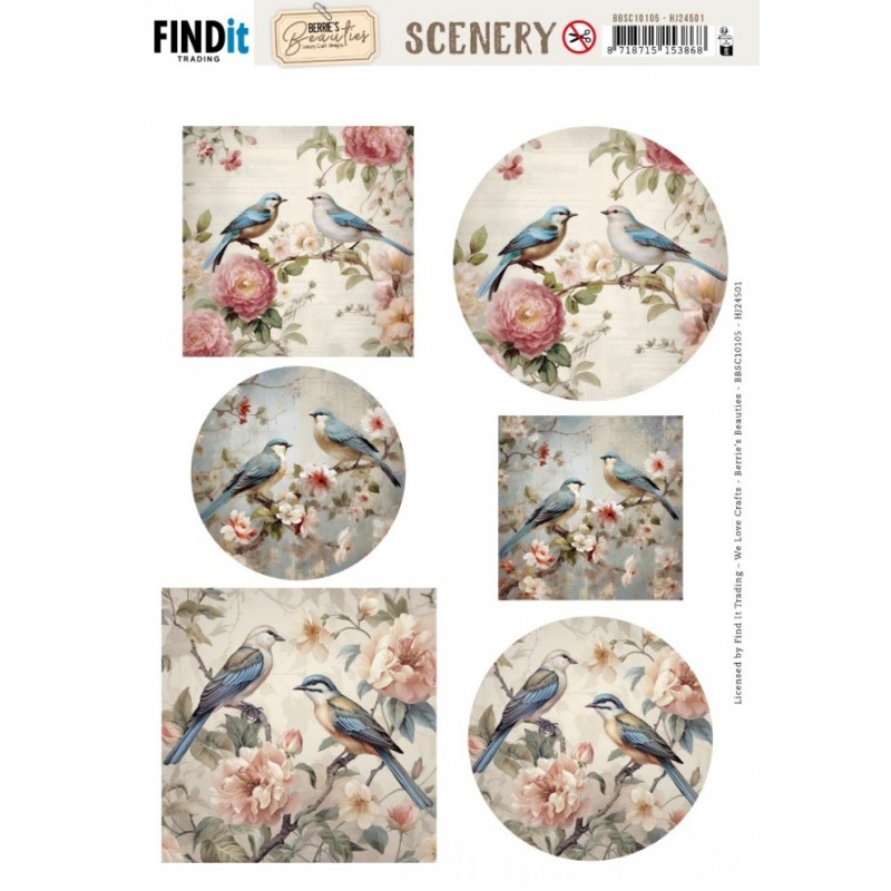 Carte Scène prédéc. - BBSC10105 - Oiseaux sur fleurs - rond et carré Carte Scène prédéc. - BBSC10105 - Oiseaux sur fleurs - rond et carré