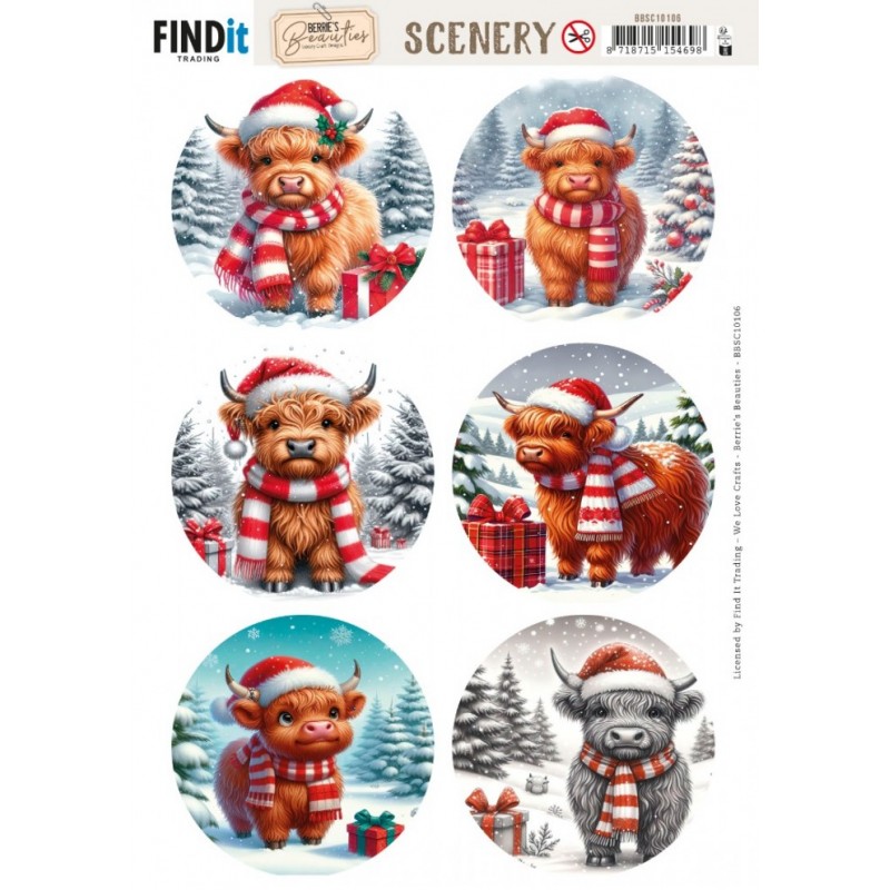 Carte Scène prédéc. - BBSC10106 - Vachettes à Noël - rond Carte Scène prédéc. - BBSC10106 - Vachettes à Noël - rond