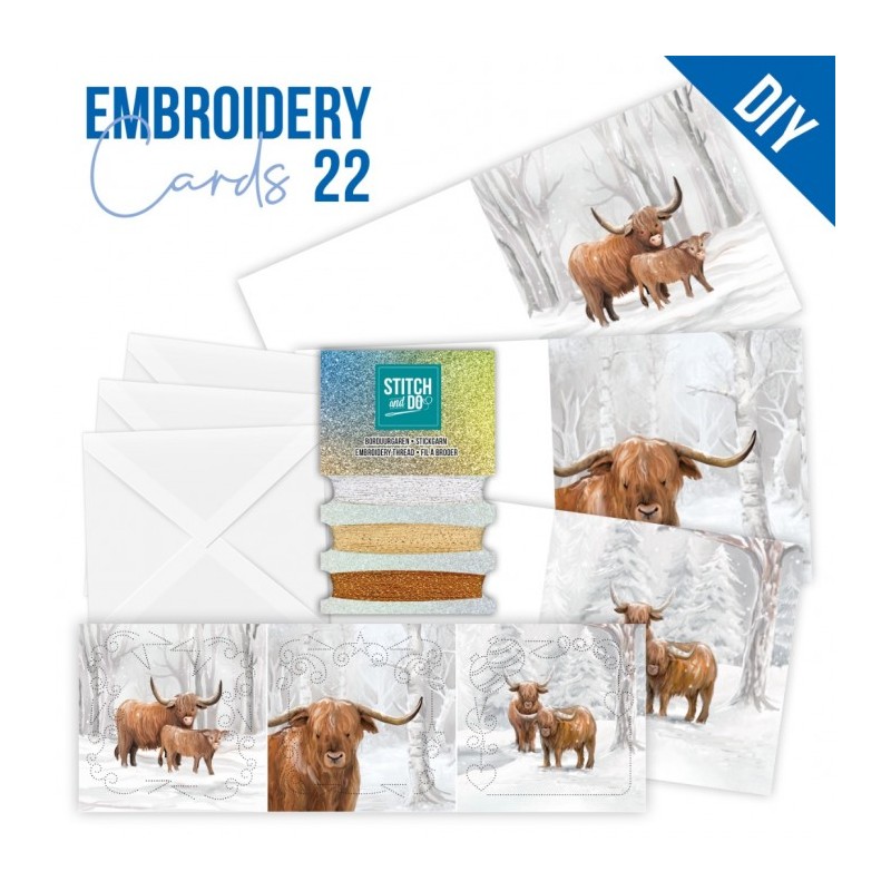 Kit de 3 Cartes à broder imprimées - STDOPP022 - Vaches highlands Kit de 3 Cartes à broder imprimées - STDOPP022 - Vaches highlands
