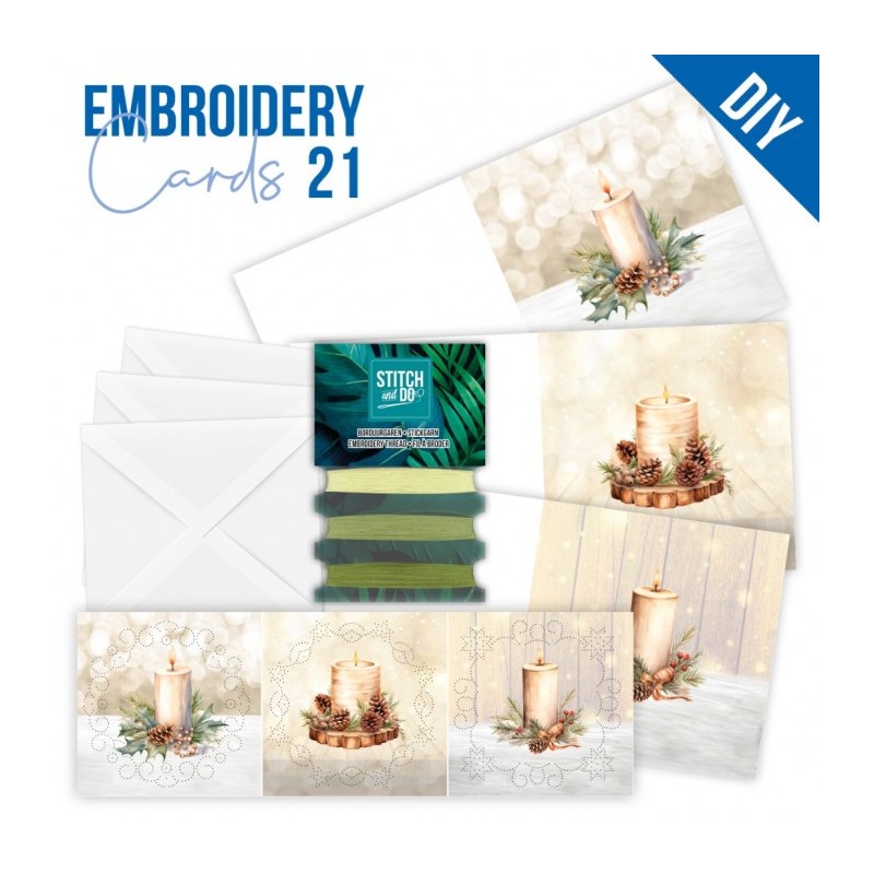 Kit de 3 Cartes à broder imprimées - STDOPP021 - Bougies de Noël Kit de 3 Cartes à broder imprimées - STDOPP021 - Bougies de Noël