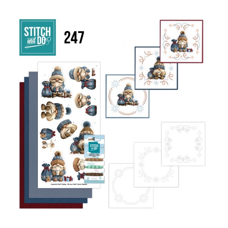 Stitch and do 247 - kit Carte 3D broderie - Gnomes à Noël Stitch and do 247 - kit Carte 3D broderie - Gnomes à Noël