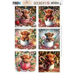 Carte Scène prédéc. - BBSC10111 - Veaux mignons dans tasse - carrées