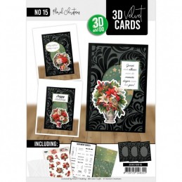 Cartes 3D Velours A6 prédécoupé N°15 - Fleurs de Noël - 3 cartes + enveloppes