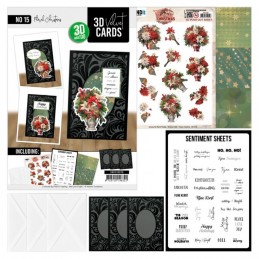 Cartes 3D Velours A6 prédécoupé N°15 - Fleurs de Noël - 3 cartes + enveloppes