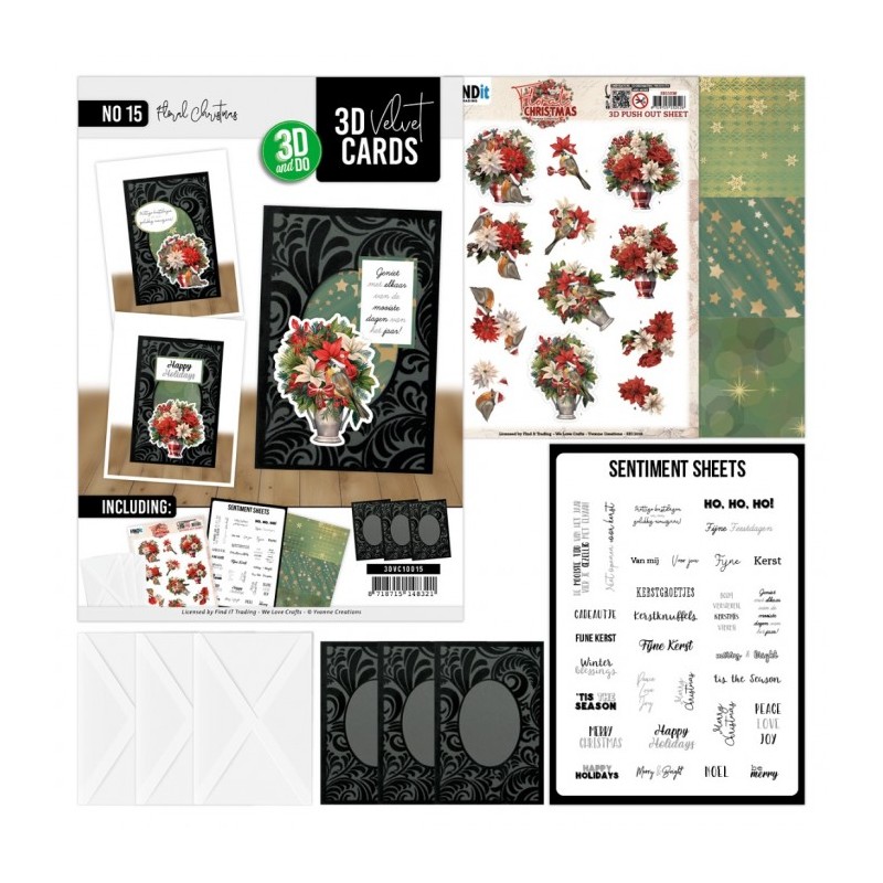 Cartes 3D Velours A6 prédécoupé N°15 - Fleurs de Noël - 3 cartes + enveloppes Cartes 3D Velours A6 prédécoupé N°15 - Fleurs de Noël - 3 cartes + enveloppes