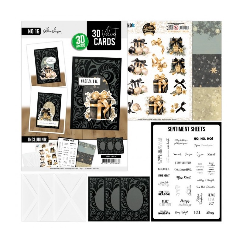 Cartes 3D Velours A6 prédécoupé N°16 - Noël doré - 3 cartes + enveloppes Cartes 3D Velours A6 prédécoupé N°16 - Noël doré - 3 cartes + enveloppes