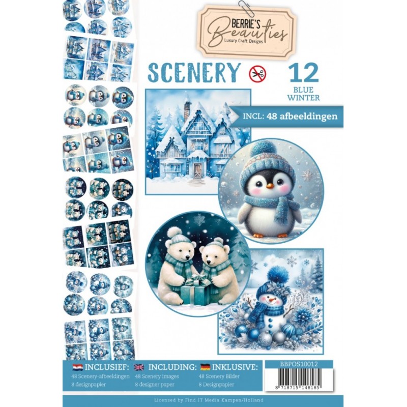 Livre Berries Beauties Scenery A4 prédécoupé N°12 - Hiver en bleu - 48 images + papiers Livre Berries Beauties Scenery A4 prédécoupé N°12 - Hiver en bleu - 48 images + papiers