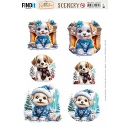 Carte Scène prédéc. - BBSC10115 - Chiots à Noël - rondes