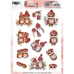Carte 3D prédéc. - SB11055 - Animaux à Noël - Chouettes trop mignonnes