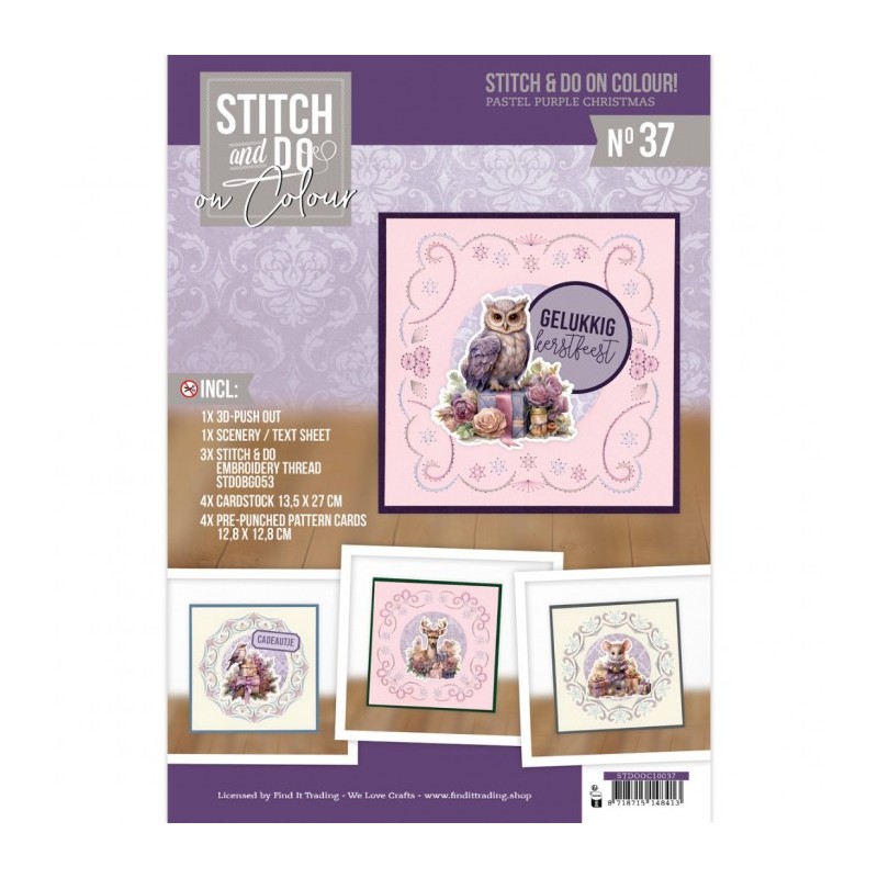 Kit Carte 3D à broder de couleur - Stitch and Do on Colour 037 - Noël violet pastel Kit Carte 3D à broder de couleur - Stitch and Do on Colour 037 - Noël violet pastel